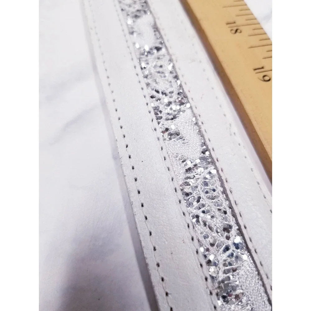 El General western wear Belt White Leather sparkling glitter southwestern sz 34‎